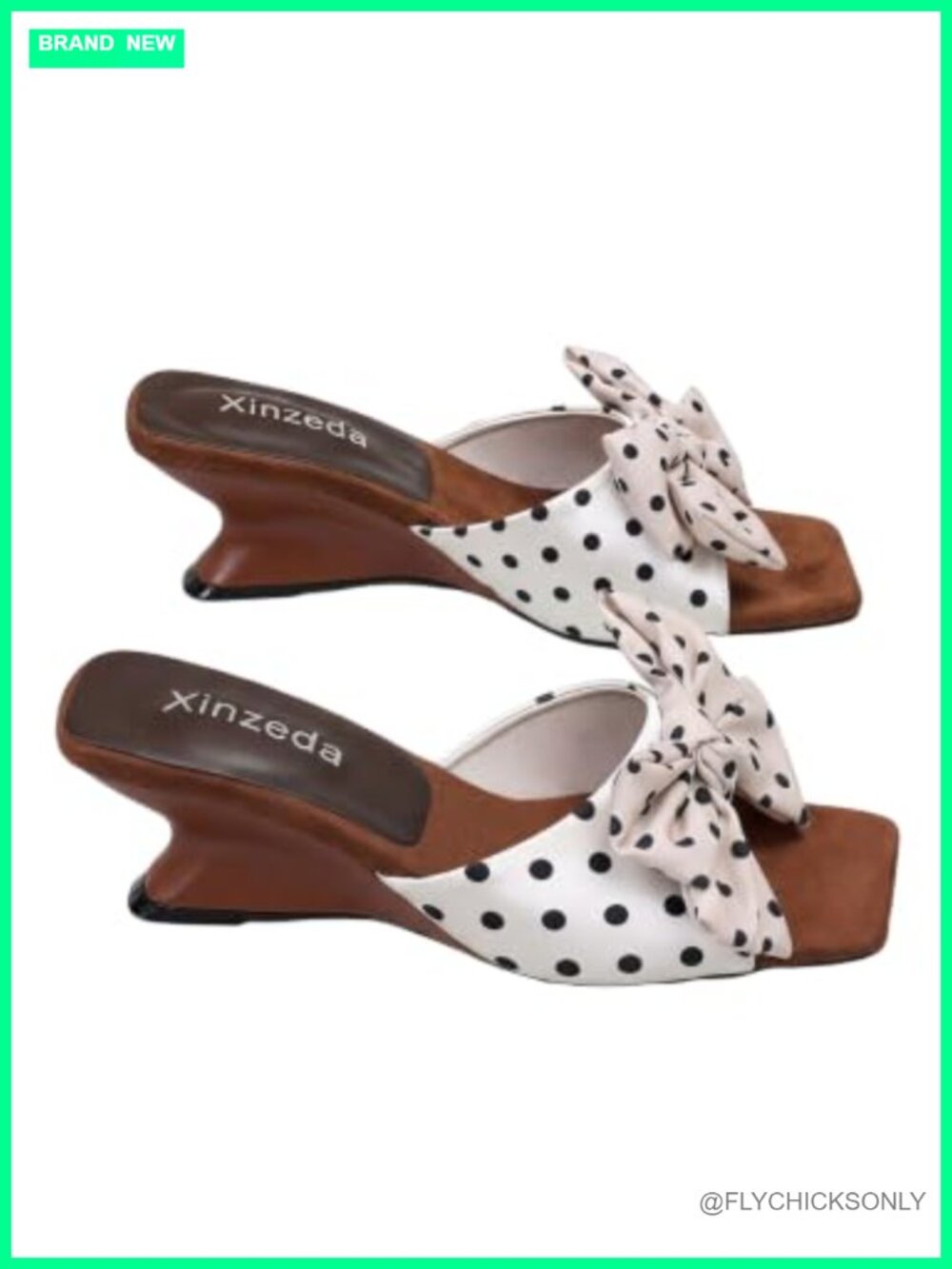 Wedge Sandals Polka Dot Bow Square Open Toe Slip On Heeled Mules
